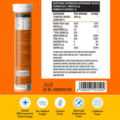 Fast&Up L-Carnitine 2000mg Lean Body Lemon Flavour, 20 Tablets | Premium Carnipure Carnitine Supplement | Helps Convert Fat into Energy, Supports Weight Loss, Fat Burn & Lean Muscle