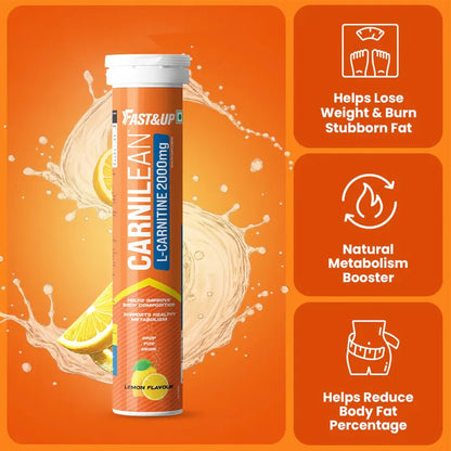 Fast&Up L-Carnitine 2000mg Lean Body Lemon Flavour, 20 Tablets | Premium Carnipure Carnitine Supplement | Helps Convert Fat into Energy, Supports Weight Loss, Fat Burn & Lean Muscle