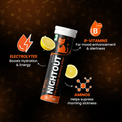 Fast&Up NightOut Fizzy Lemon Flavor, 10 Effervescent Tablets | Instant Hangover Relief | Helps detoxify liver | Rapid hydration & energy | Helps prevent Hangover | Zero sugar