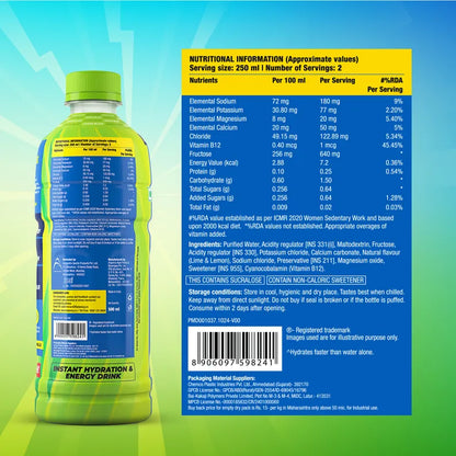 Fast&Up Reload Low Sugar Ready to Drink Instant Energy & Hydration Lemon Flavour, 500 ml