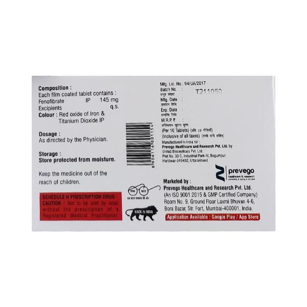 FENABRATE 145 Tablet 10's - Global Surgicals
