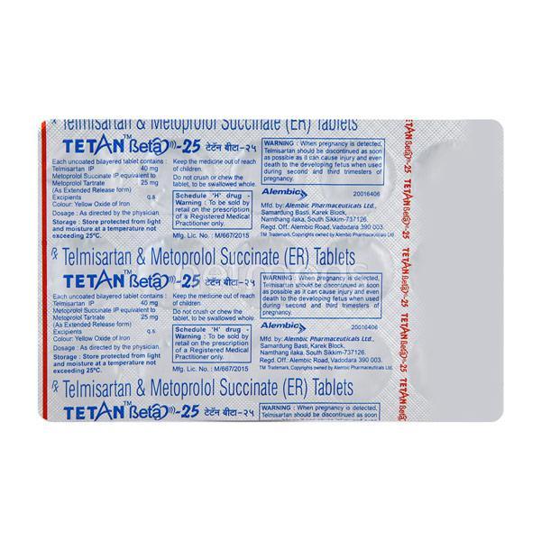 Tetan Beta 25mg Tablet 10'S