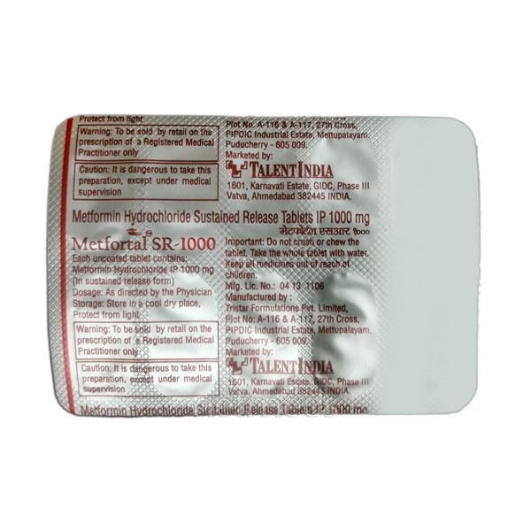 Metfortal SR 1000mg Tablet 10'S