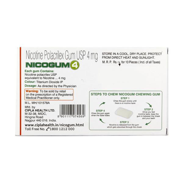 Nicogum 4 Sugar Free Freshmint Flavoured Chew Gum 10's