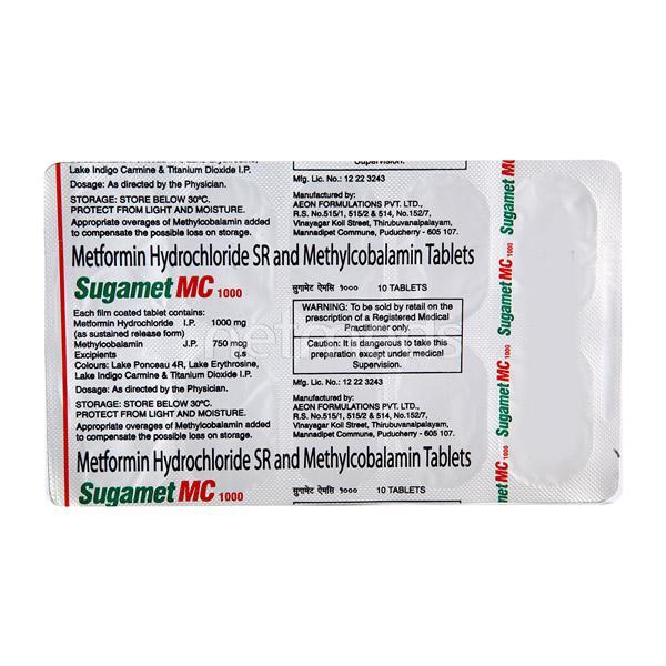 Sugamet MC 1gm Tablet 10'S