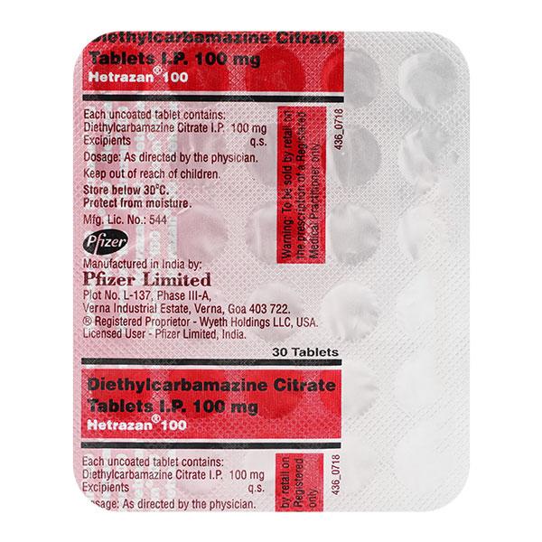 Hetrazan 100mg Tablet 30'S - Global Surgicals