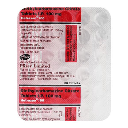 Hetrazan 100mg Tablet 30'S - Global Surgicals