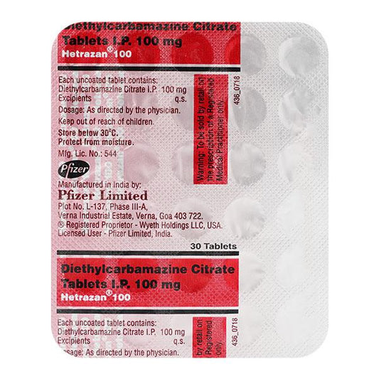 Hetrazan 100mg Tablet 30'S - Global Surgicals