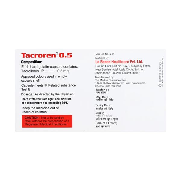 Tacroren 0.5mg Capsule 10'S