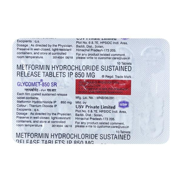 Glycomet SR 850mg Tablet 10'S