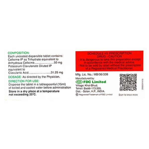 Zifi CV DT 50mg Tablet 10'S