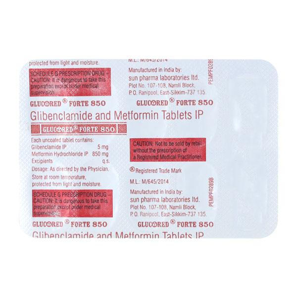Glucored Forte 850mg Tablet 10'S