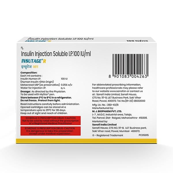 INSUTAGE R 100iu Cartridge 5x3ml - Global Surgicals