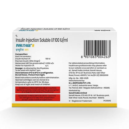 INSUTAGE R 100iu Cartridge 5x3ml - Global Surgicals