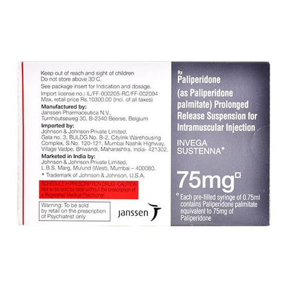 Invega Sustenna 75mg Injection 1'S - Global Surgicals
