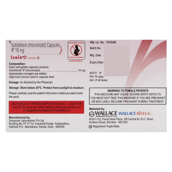 Isoin 10mg Capsule 10'S - Global Surgicals