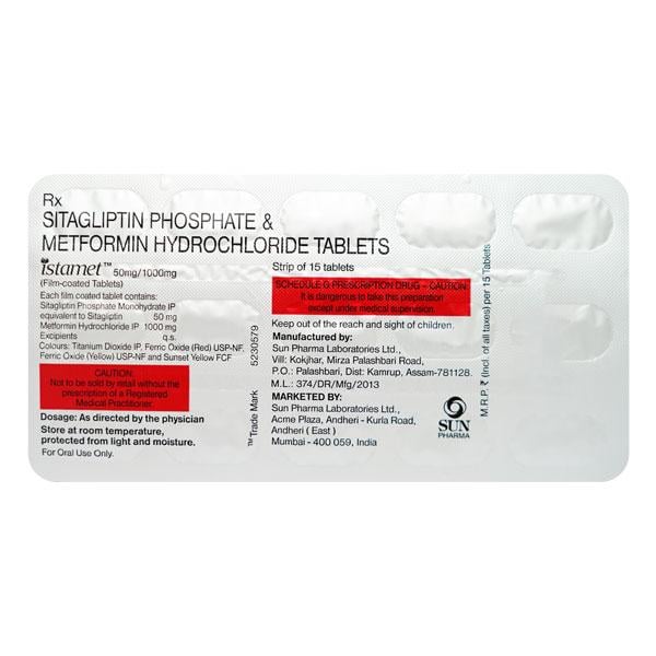 Istamet 50/1000mg Tablet 15'S - Global Surgicals