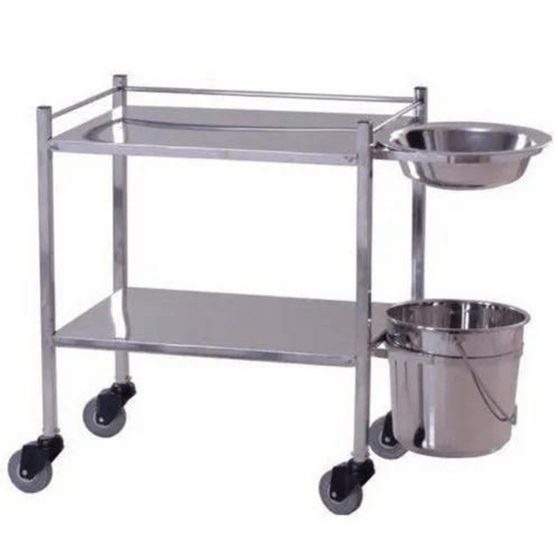 Janani Dressing Trolley With Basin Ss With Break - Global Surgicals