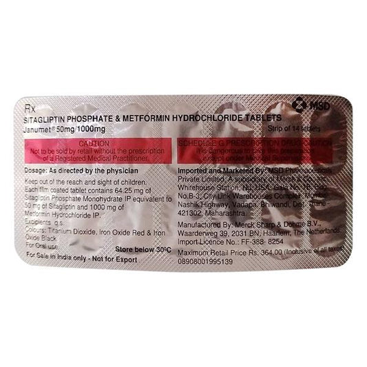 Janumet 50/1000mg Tablet 14'S - Global Surgicals