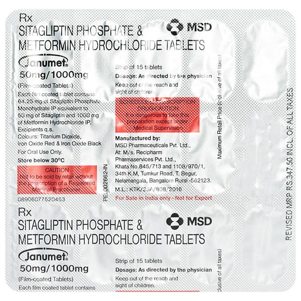 Janumet 50/1000mg Tablet 15'S - Global Surgicals