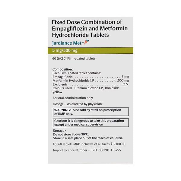 Jardiance Met 5/500mg Tablet 10'S - Global Surgicals