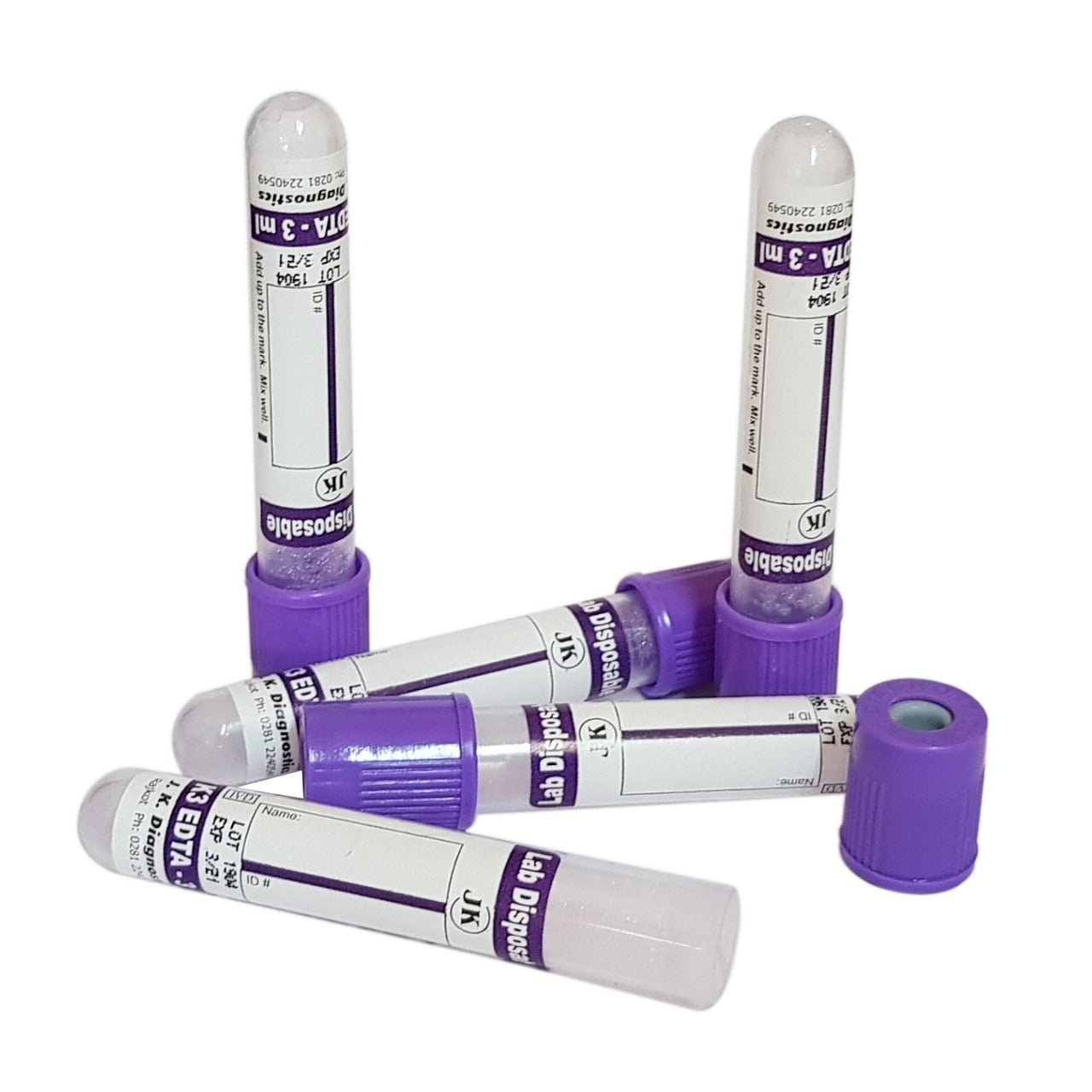 J.K. Diagnostic K3EDTA Non Vacuum Blood Collection Tube - Global Surgicals