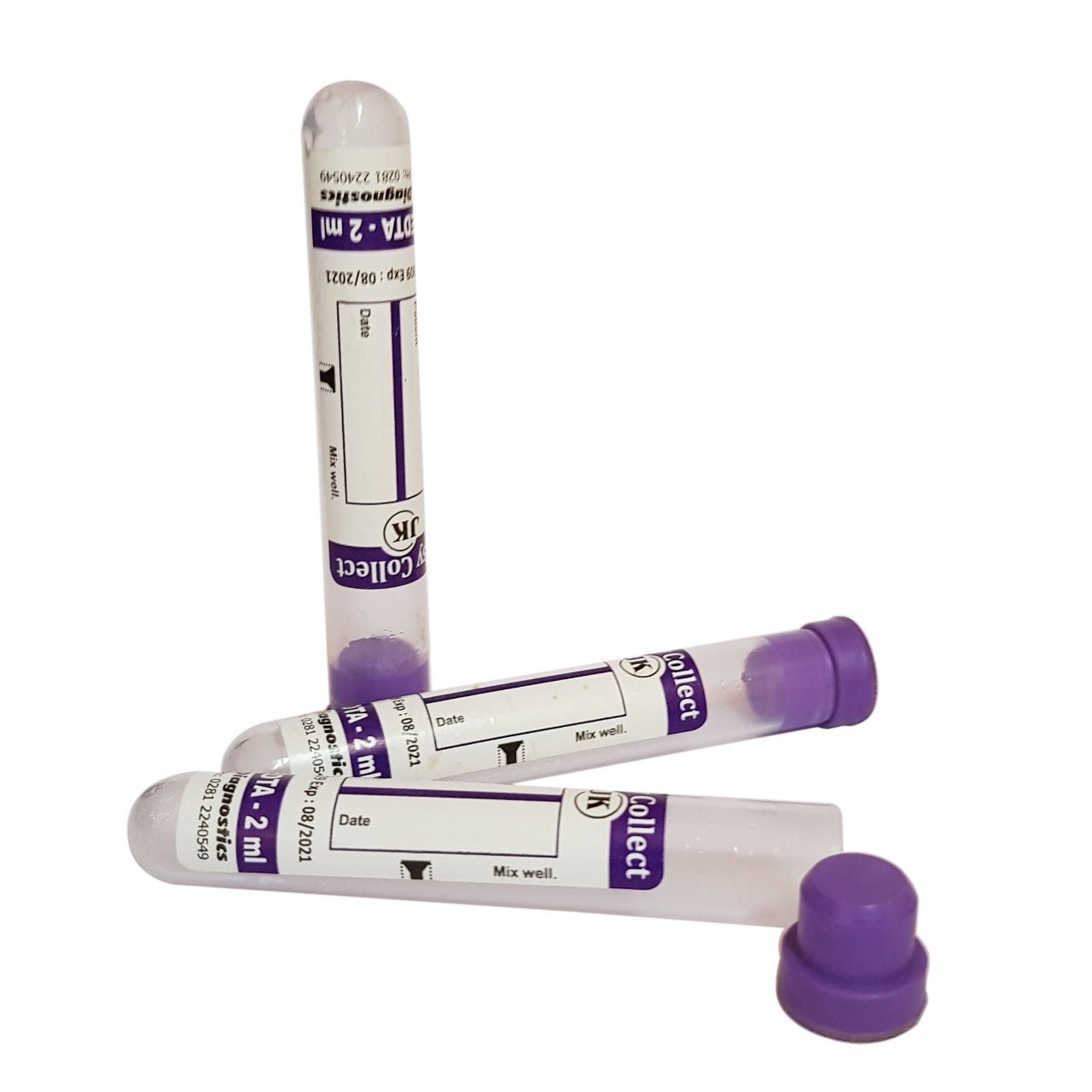 J.K. Diagnostic K3EDTA Non Vacuum Single Cap Blood Collection Tube - Global Surgicals