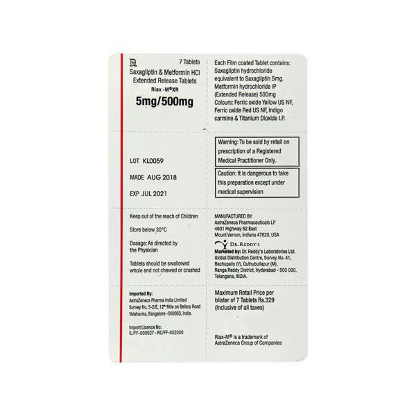 Riax M XR 5/500mg Tablet 7'S