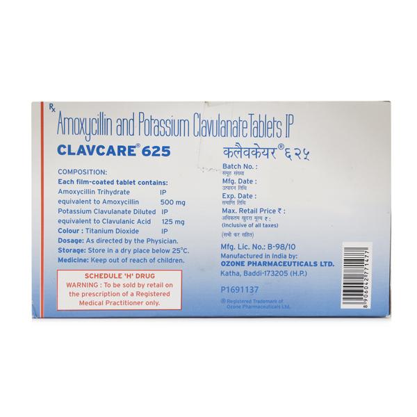 CLAVCARE 625mg Tablet 10's