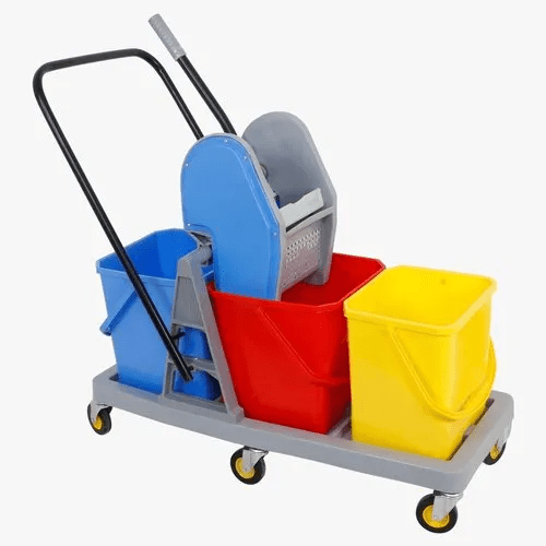 KC GREEN Mop Wringer Trolley GR809 Medical Three Bin - Global Surgicals