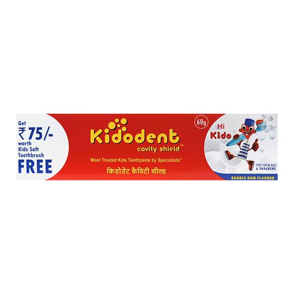 KIDODENT CAVITY SHIELD BUBBLE GUM FLAVOUR (RS.75 WORTH FREE KIDS SOFT TOOTH BRUSH) Tooth Paste 60g - Global Surgicals