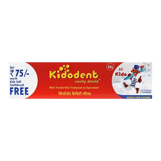 KIDODENT CAVITY SHIELD BUBBLE GUM FLAVOUR (RS.75 WORTH FREE KIDS SOFT TOOTH BRUSH) Tooth Paste 60g - Global Surgicals