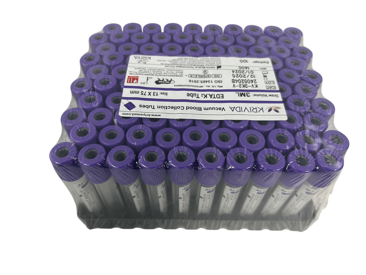 Krivida K2 EDTA Vacuum Blood Collection Tube - Global Surgicals