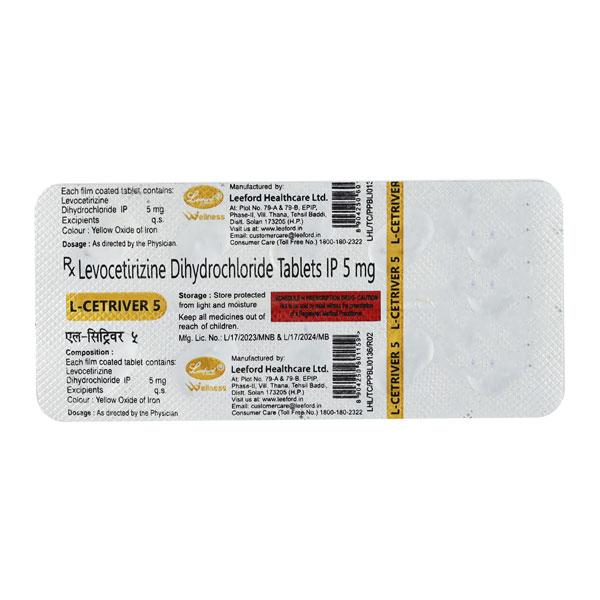 L Cetriver 5mg Tablet 10'S - Global Surgicals