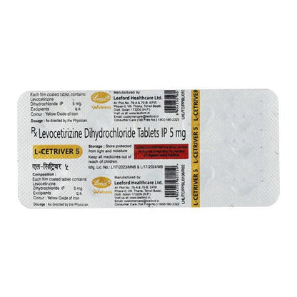 L Cetriver 5mg Tablet 10'S - Global Surgicals