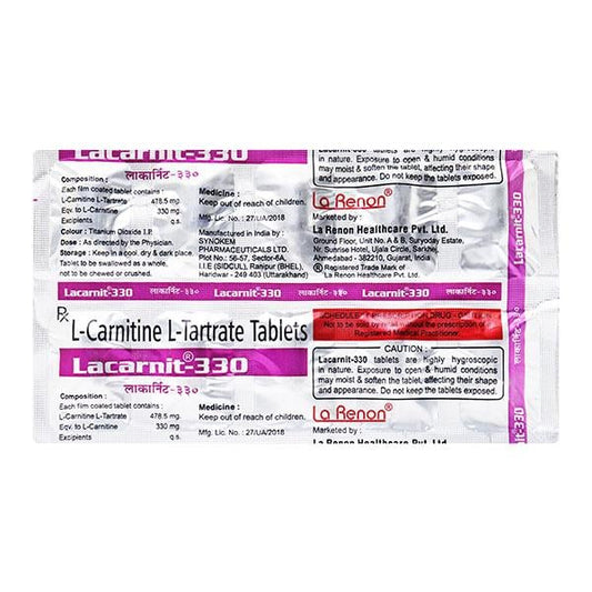 Lacarnit 330mg Tablet 10'S - Global Surgicals