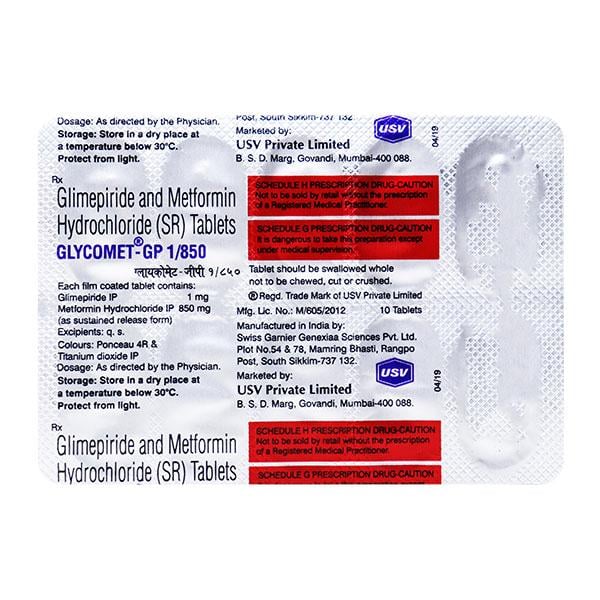 Glycomet GP 1/850mg Tablet 10'S