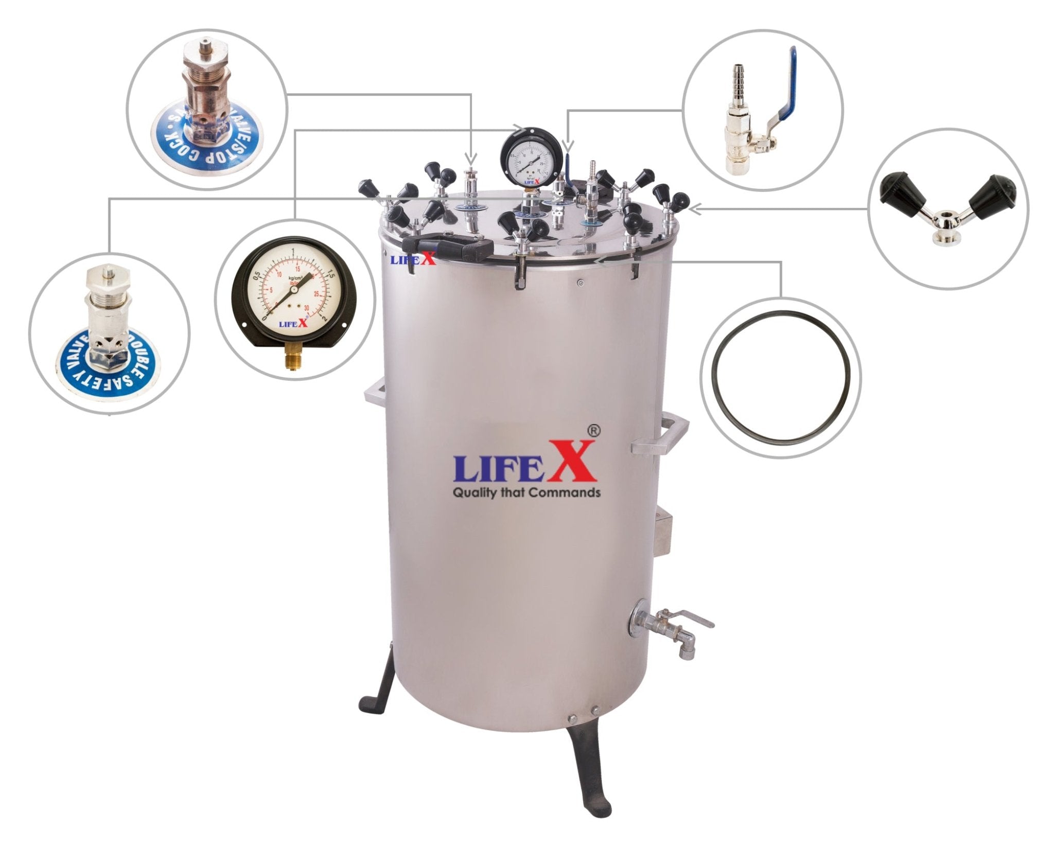 LifeX Vertical High Pressure Autoclave 16 x 27 1.5mm Tanki Pid Controller Digital System SS Ring - Global Surgicals
