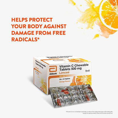 LIMCEE ORANGE FLAVOUR 500mg Chewable Tablet 15's - Global Surgicals