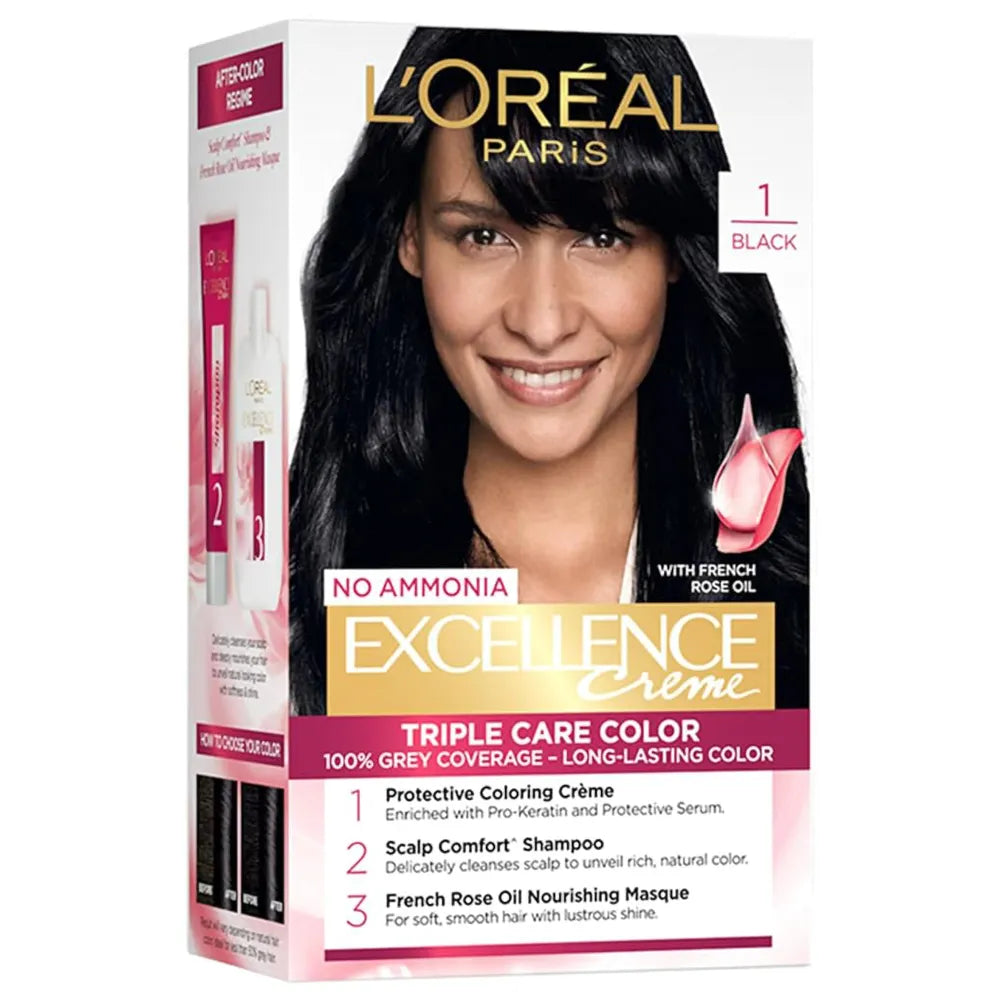 L'Oreal Paris Excellence Creme Shade - Black(1) Hair Color, 1 Kit