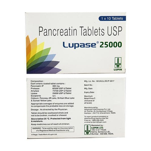 Lupase 25000 Tablet 10'S - Global Surgicals