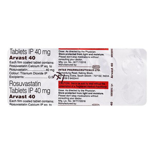 Arvast 40mg Tablet 10'S