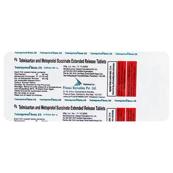 Telmiprime Beta 25mg Tablet 10'S