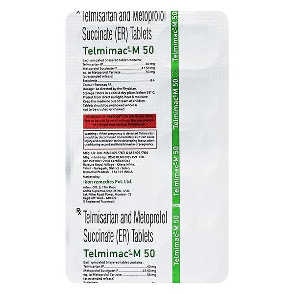 TELMIMAC M 50mg Tablet 10's