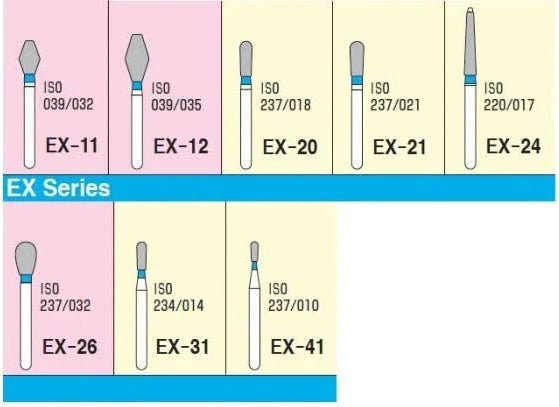 Mani Extra Shape (EX) (Special) Series Super Short Shank Diamond Burs - Global Surgicals