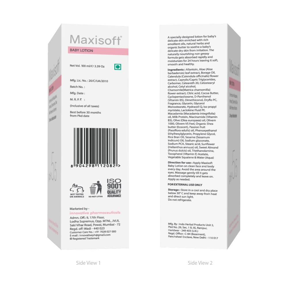 Maxisoft Baby Lotion (100ml) – Daily Moisturizer for Soft, Dry Skin | Gentle & Safe for Kids, All Skin Types | Pack of 1 - Global Surgicals