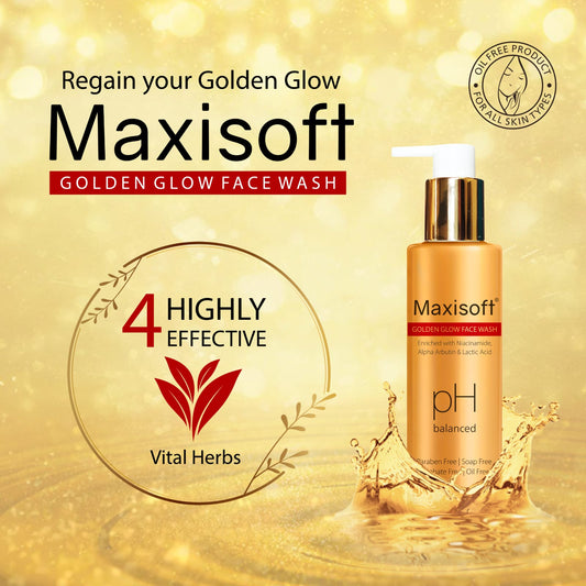 Maxisoft Golden Glow Face Wash | Nourishes & Brightens Skin |Reduces Dullness & Dark Spots |All Skin Types |For Men & Women|Paraben Free| With PH balance - Global Surgicals