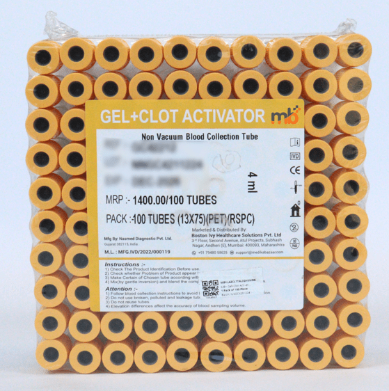 mb+ Gel+Clot Activator Non Vacuum Blood Collection Tubes - Global Surgicals