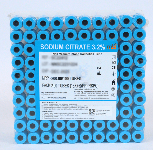 mb+ Sodium Citrate 3.2% Non Vacuum Blood Collection Tubes - Global Surgicals