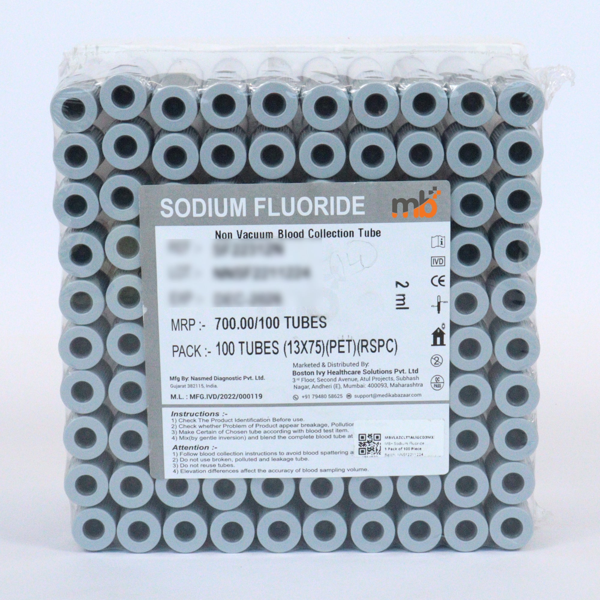 mb+ Sodium Fluoride Non Vacuum Blood Collection Tubes - Global Surgicals